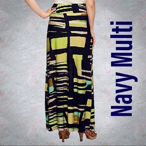 Kelly by Clinton Kelly Regular Printed Knit Maxi Skirt NWT 1X Navy Multi A254043
